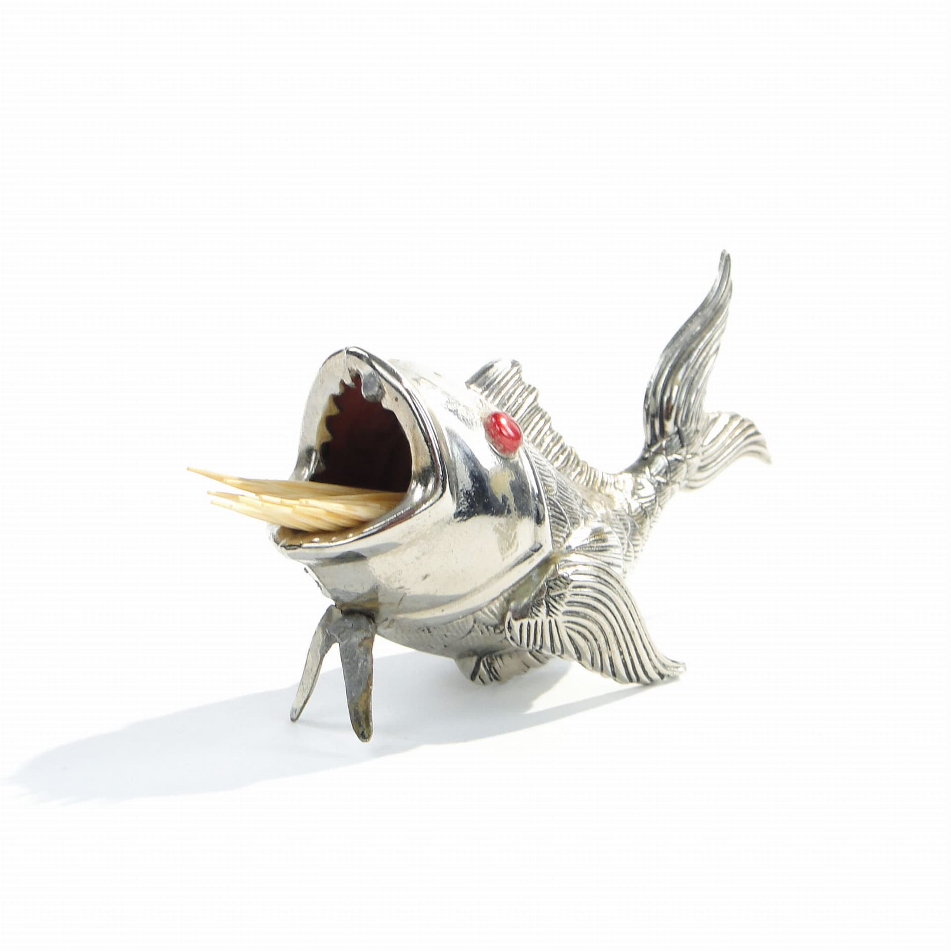 Toothpick Holder Fish, Art Deco, Silver Metal, Spain, 1950s - 193987