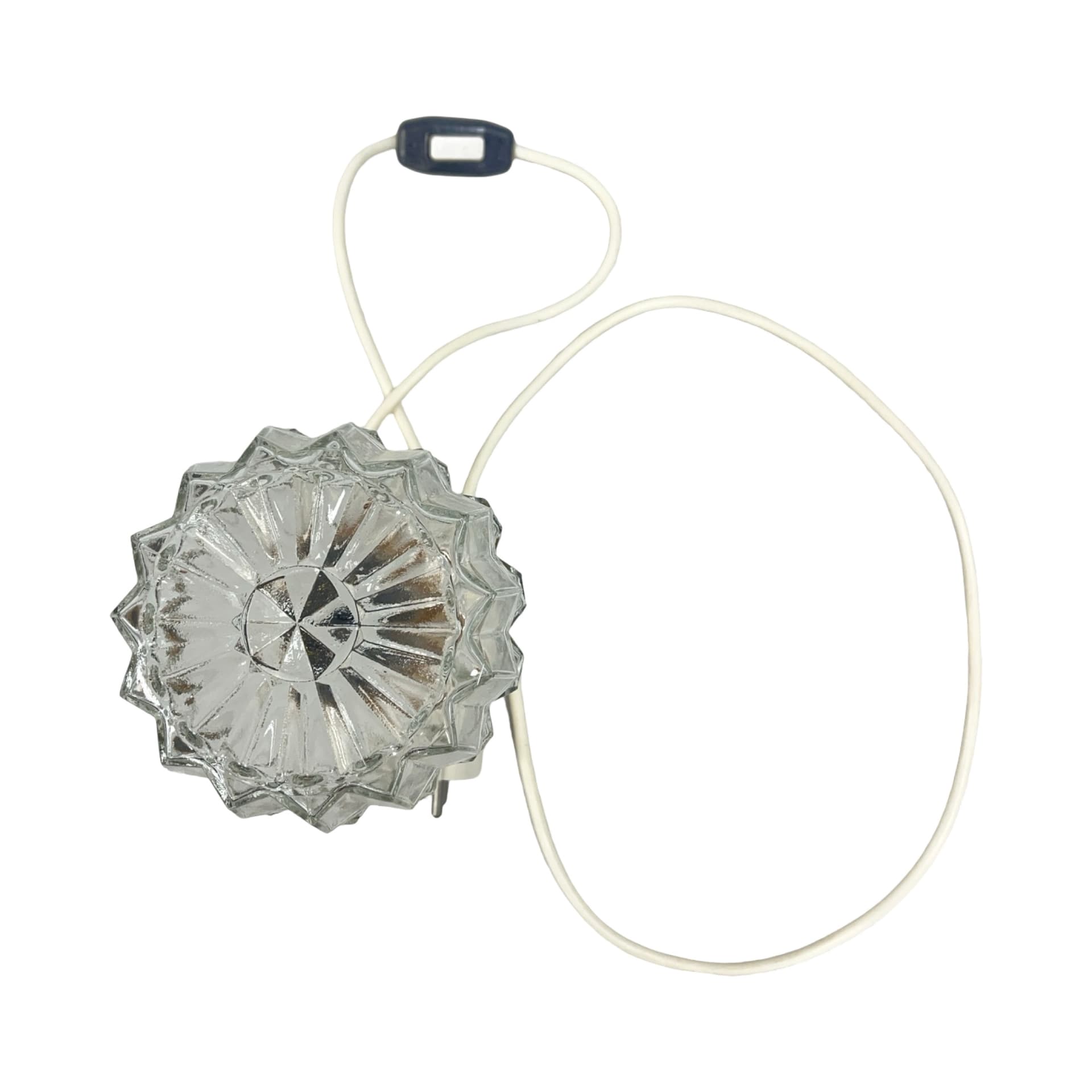 Lampka stołowa, prasowane szkło transparentne, drewno jasnobrązowe, AKA Leuchten, Niemcy, lata 70. - 194019