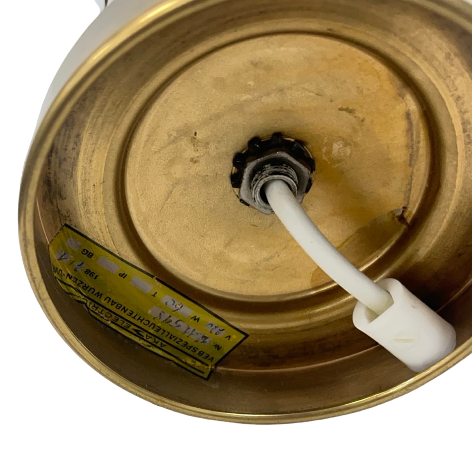 Lampa stołowa, AKA Leuchten, biały szkło, kryształ, mosiądz, Niemcy, lata 70. - 194126