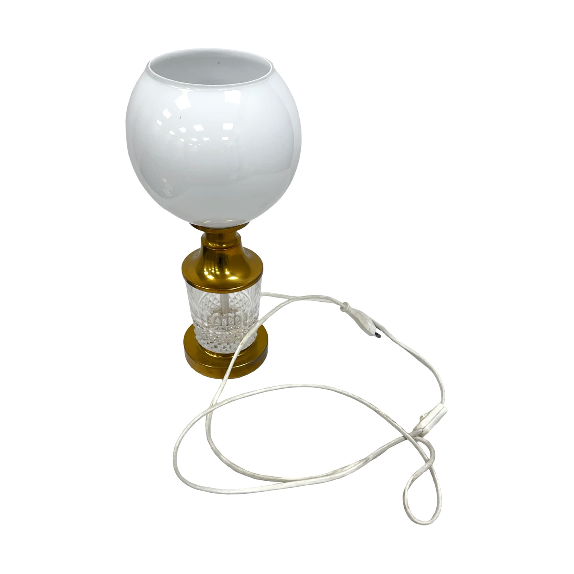 Lampa stołowa, AKA Leuchten, biały szkło, kryształ, mosiądz, Niemcy, lata 70. - 194135