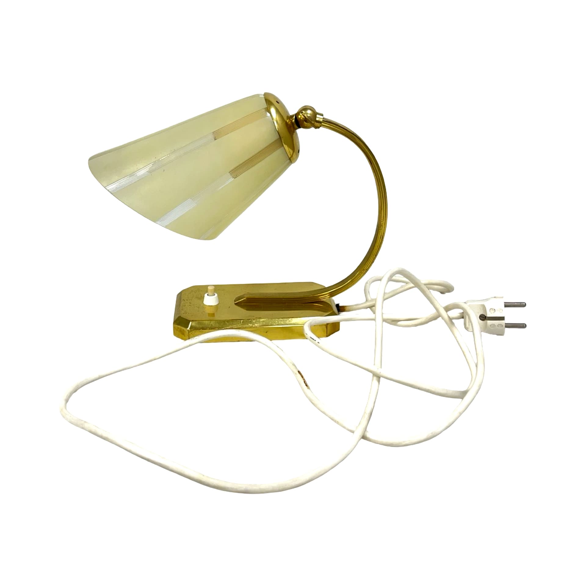 Lampa biurkowa Art Déco, złoty mosiądz, szkło, Niemcy, lata 50. - 194188