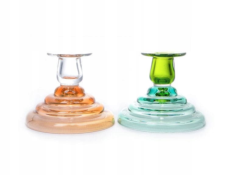 Pair of modernist candlesticks, multicolor glass, Czech Republic, 1960s