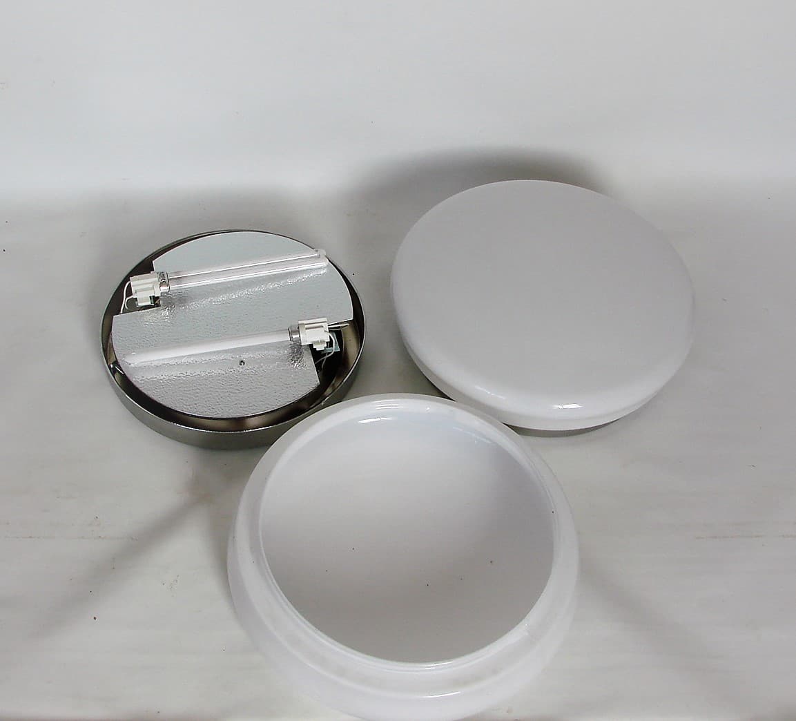 Pair of wall sconces, white glass, chrome steel, 1980s. - 194271