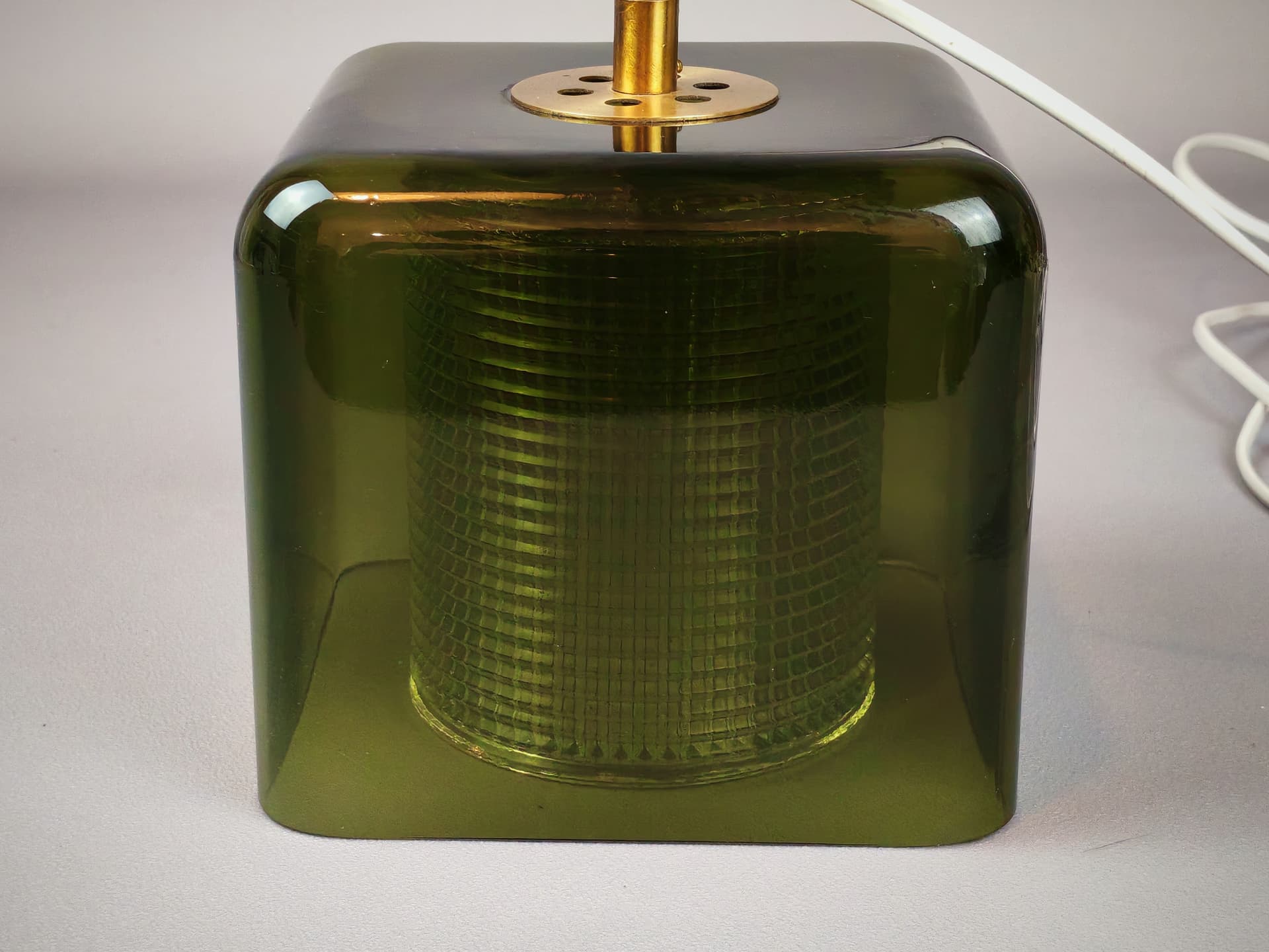 Lampa sufitowa, oliwkowa zieleń szkło, proj. C. Fagerlund, Orrefors, Szwecja, lata 60. - 194598