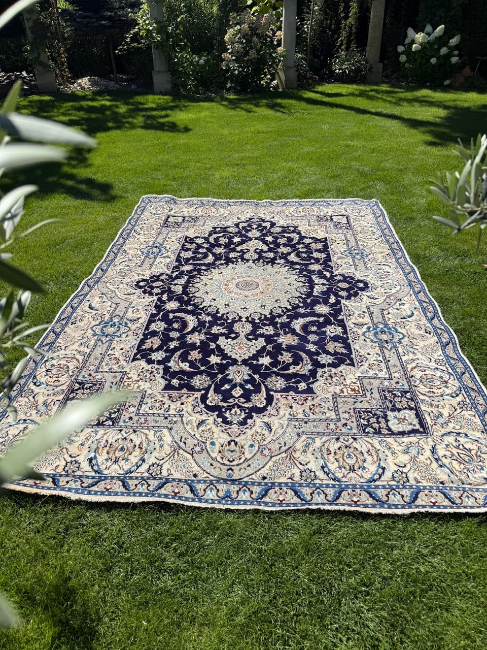 Dywan perski Nain 360x250 cm, granatowy, wełna, Iran, lata 90. - 194616