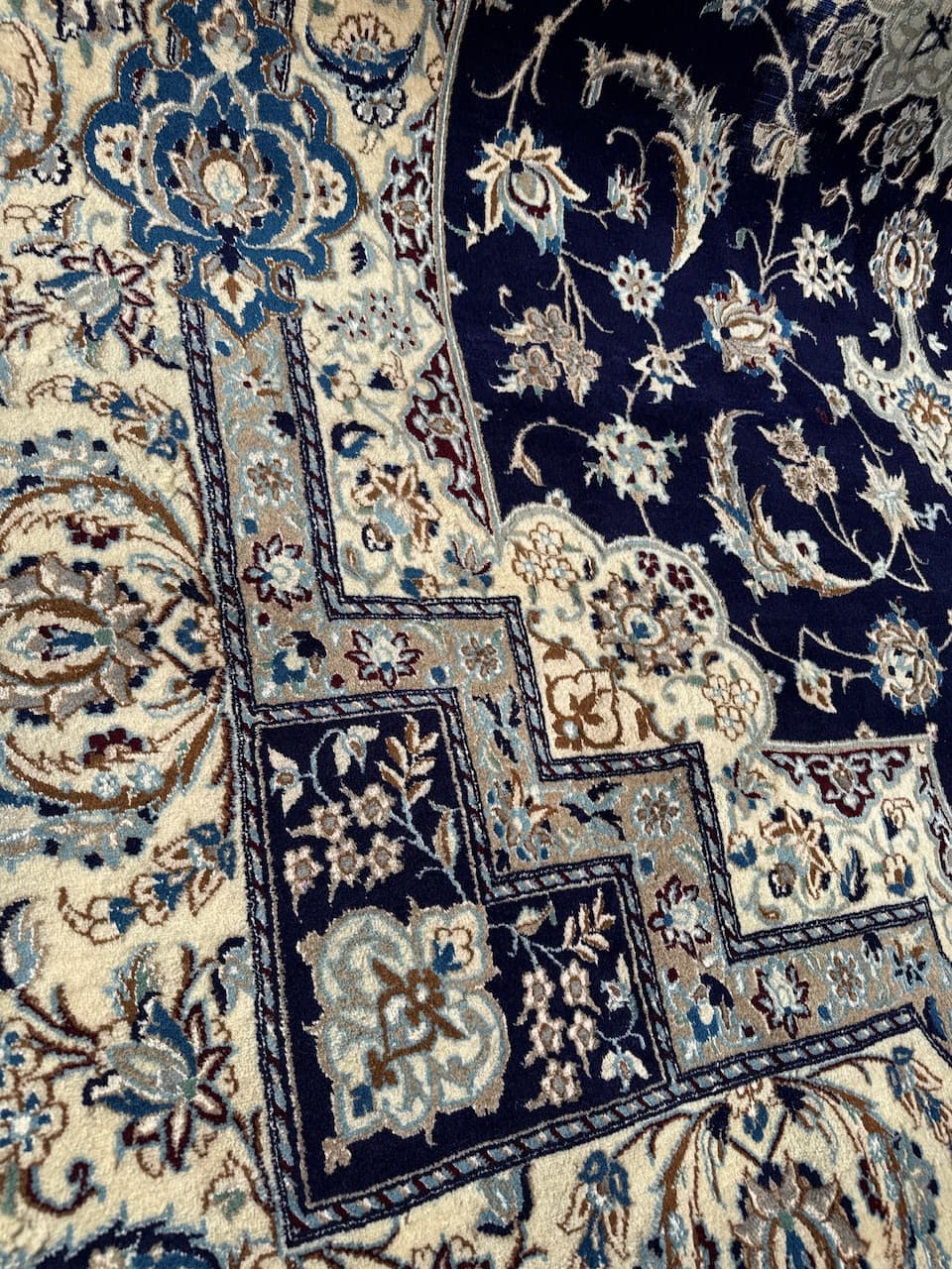 Dywan perski Nain 360x250 cm, granatowy, wełna, Iran, lata 90. - 194613