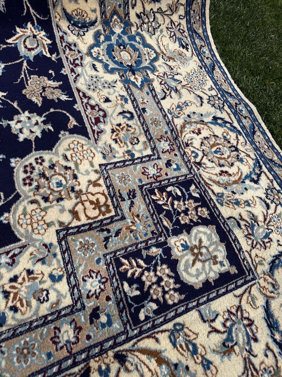 Dywan perski Nain 360x250 cm, granatowy, wełna, Iran, lata 90. - 194606