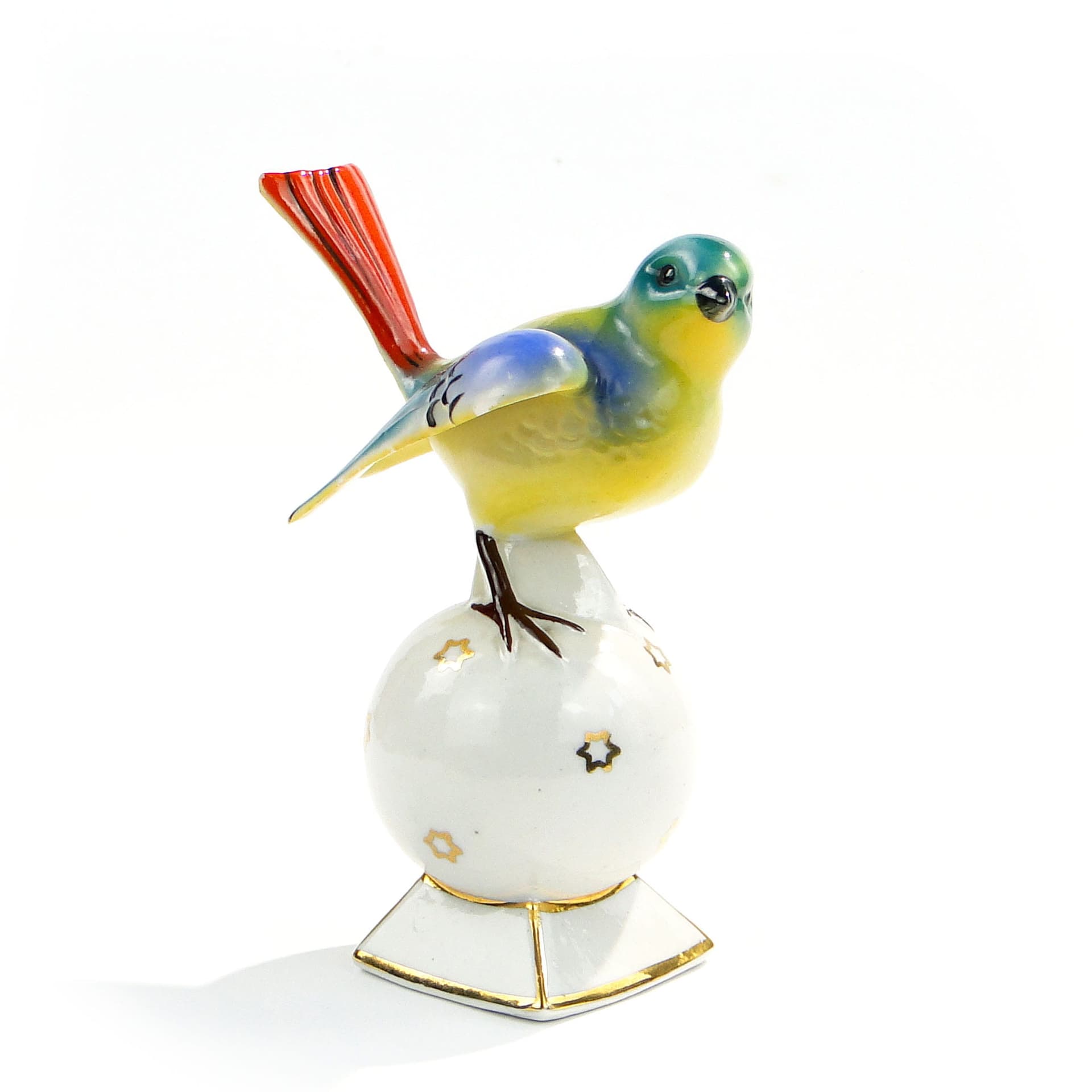 Figurka ptaszek japoński, multikolor, porcelana, Polska, lata 60.