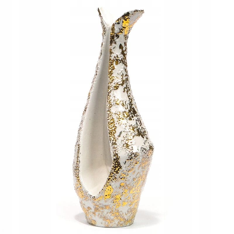 Wazon podwójny, biały złocony, porcelana, Steatyt, Polska, lata 60. - 194733