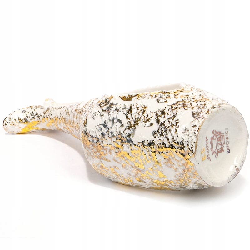 Wazon podwójny, biały złocony, porcelana, Steatyt, Polska, lata 60. - 194737