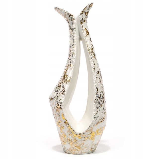 Wazon podwójny, biały złocony, porcelana, Steatyt, Polska, lata 60. - WYMIARY