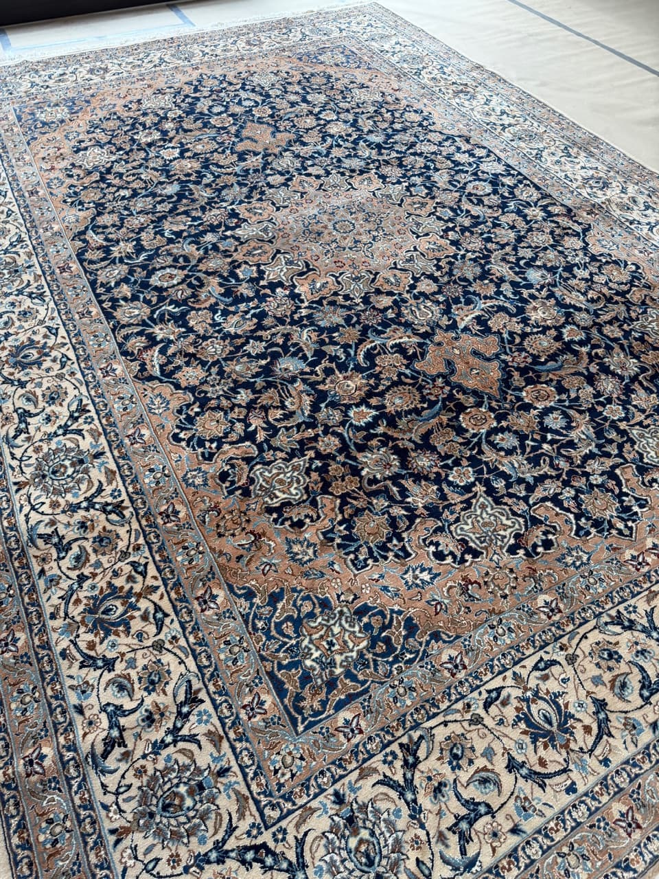 Rug Nain 410x300 cm, navy blue, wool silk, Iran - 194781