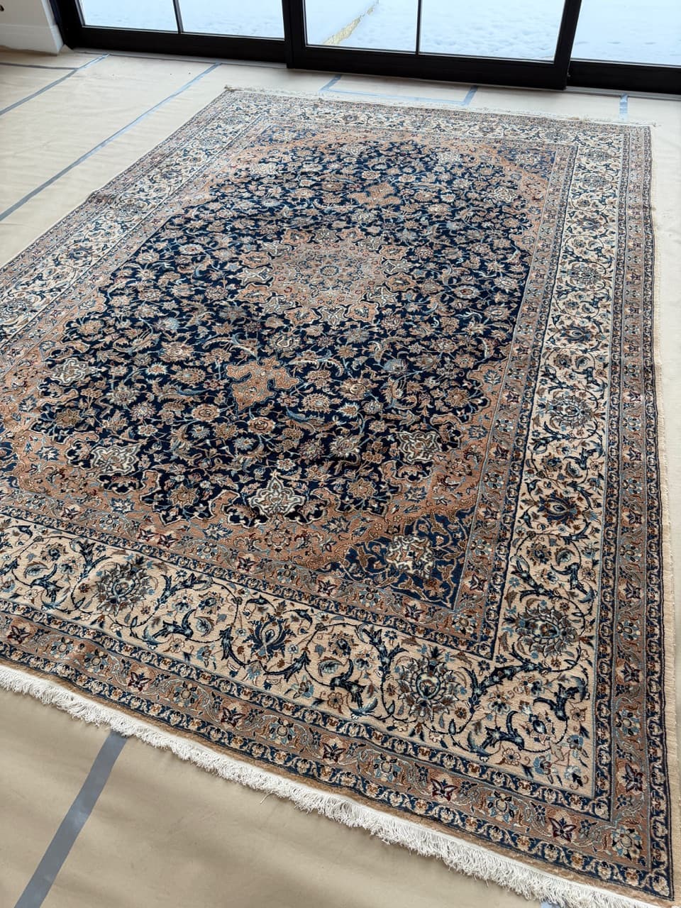 Rug Nain 410x300 cm, navy blue, wool silk, Iran - 194779