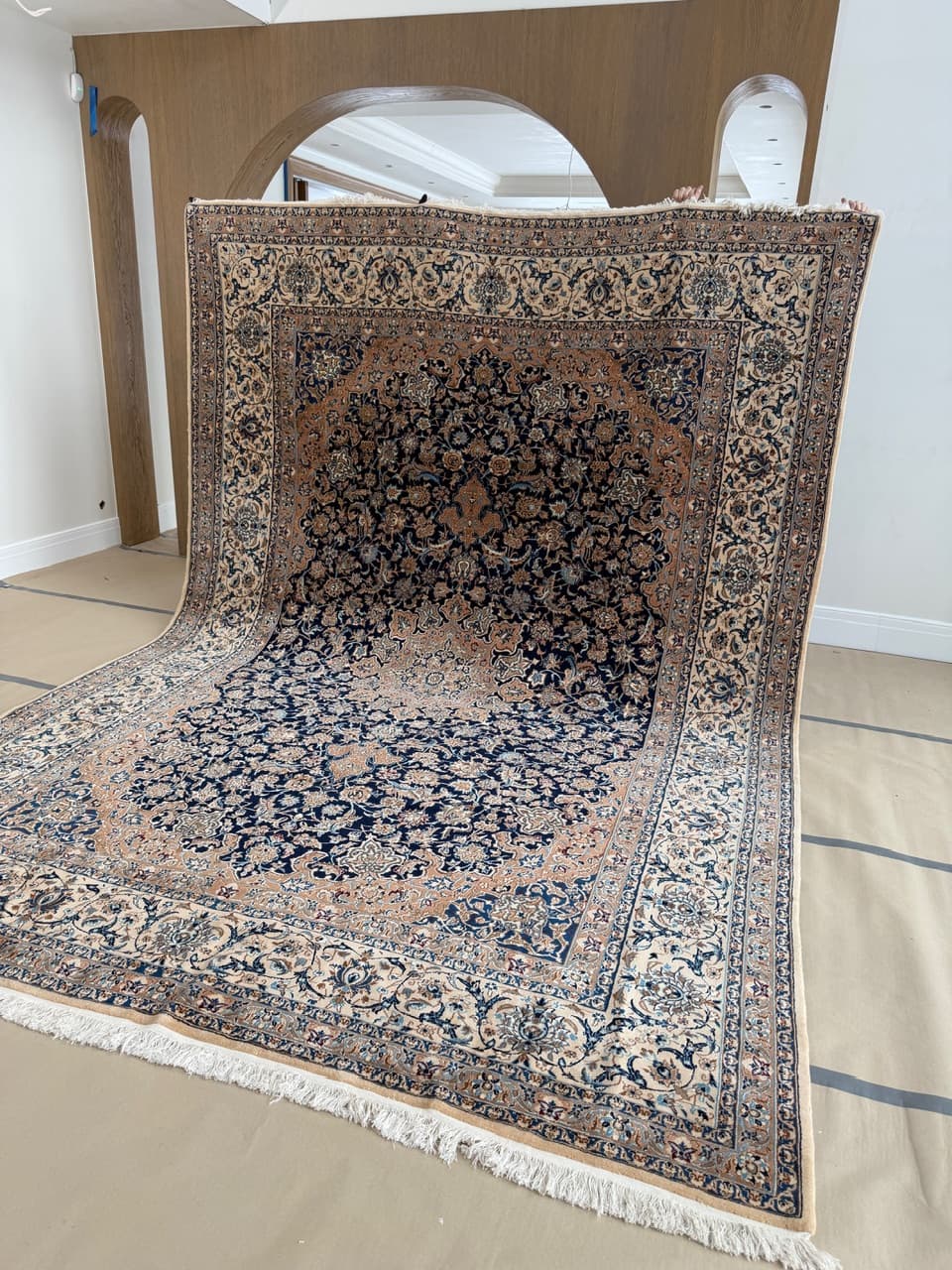 Rug Nain 410x300 cm, navy blue, wool silk, Iran - 194789