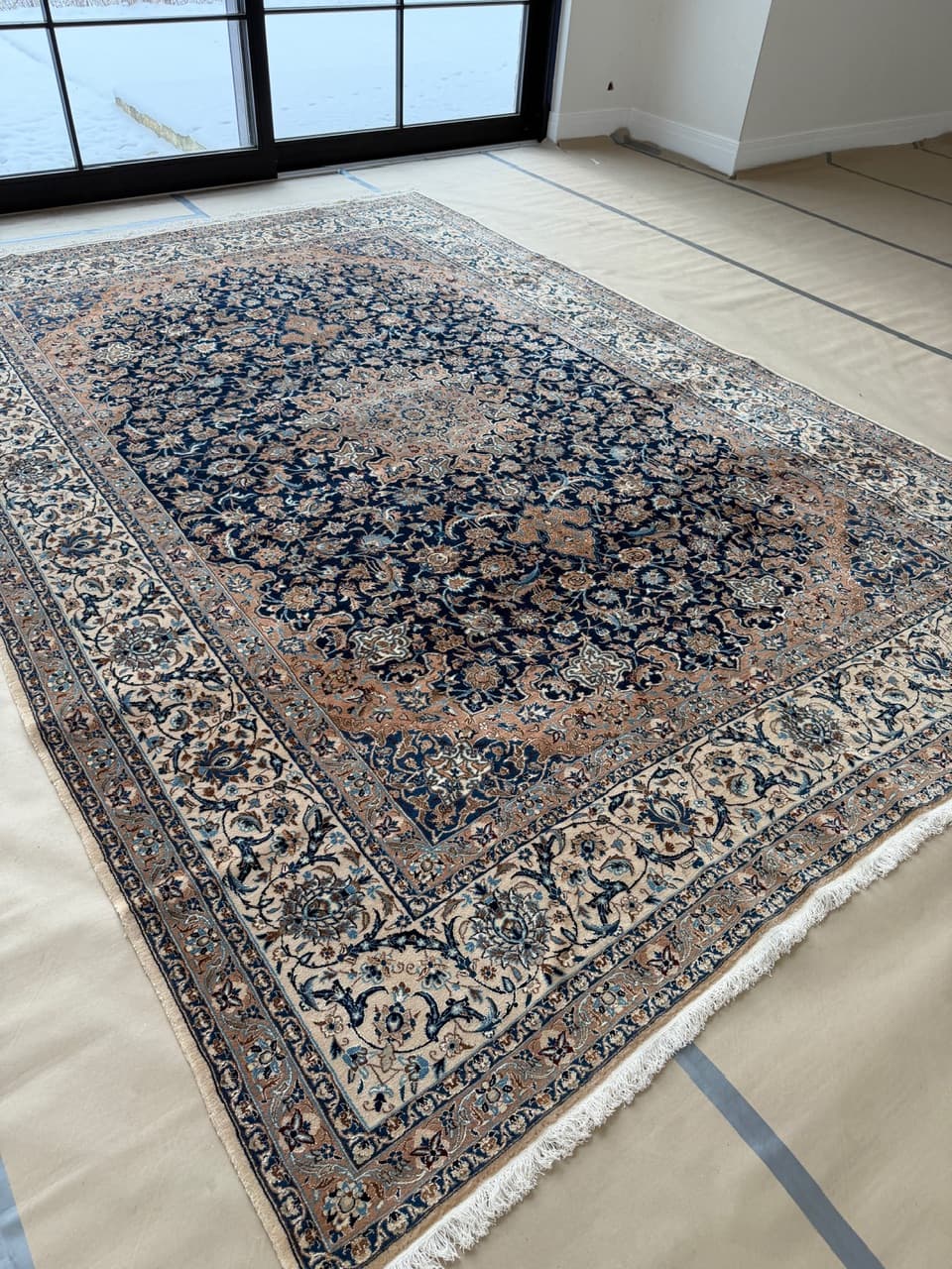 Rug Nain 410x300 cm, navy blue, wool silk, Iran - 194780