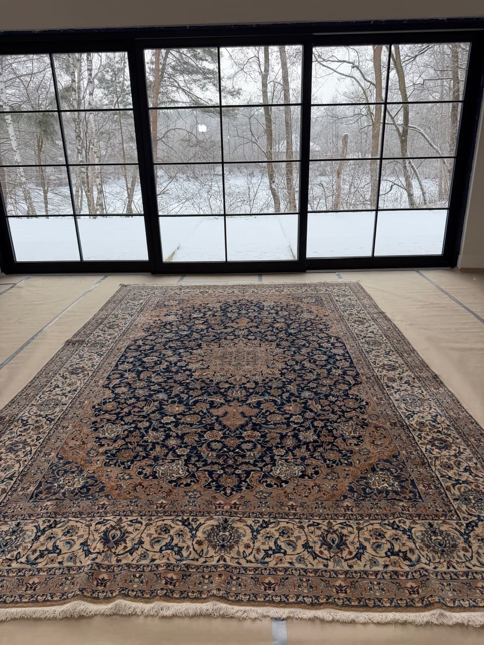 Rug Nain 410x300 cm, navy blue, wool silk, Iran - 194777