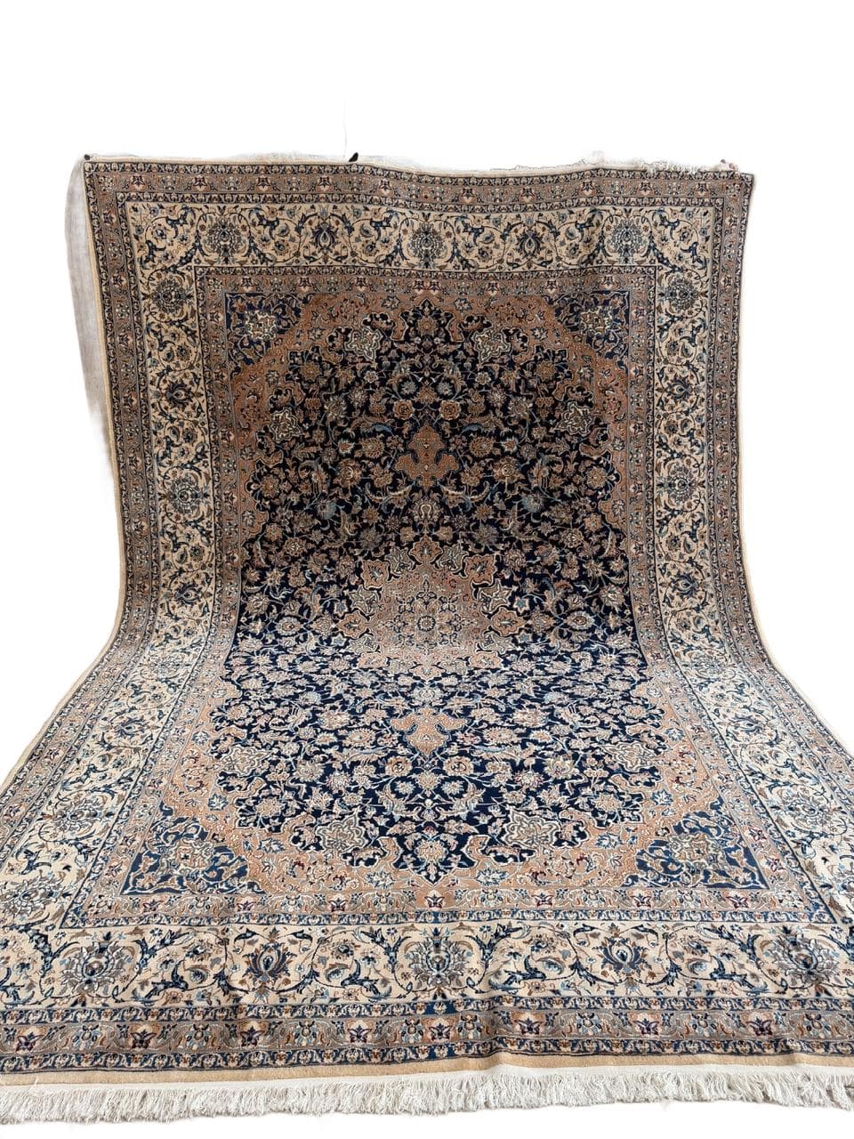 Rug Nain 410x300 cm, navy blue, wool silk, Iran