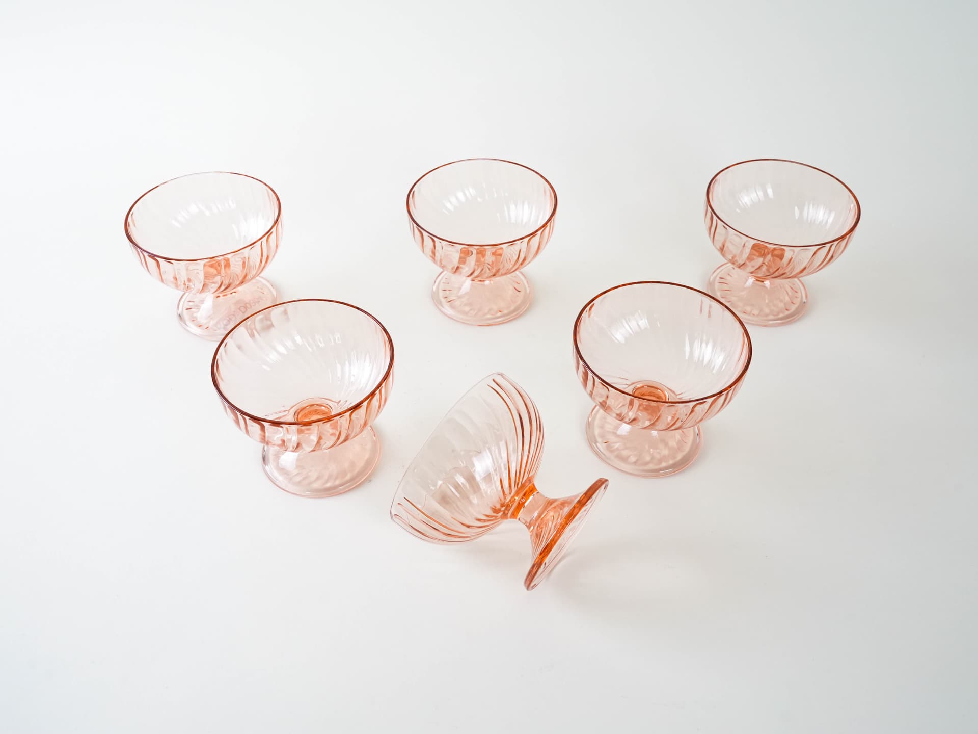 Komplet pucharków deserowych, różowy, szkło, Włochy, lata 70. - 194867