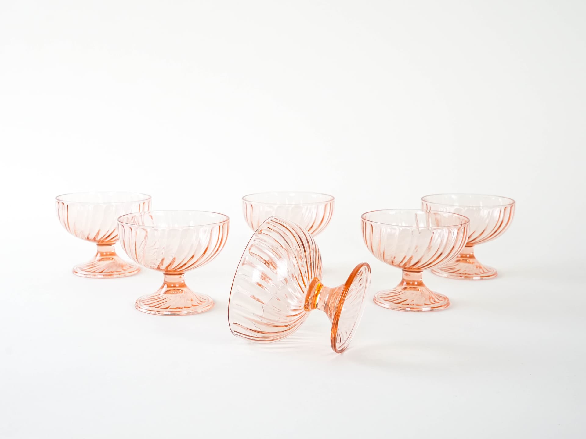 Komplet pucharków deserowych, różowy, szkło, Włochy, lata 70. - 194864