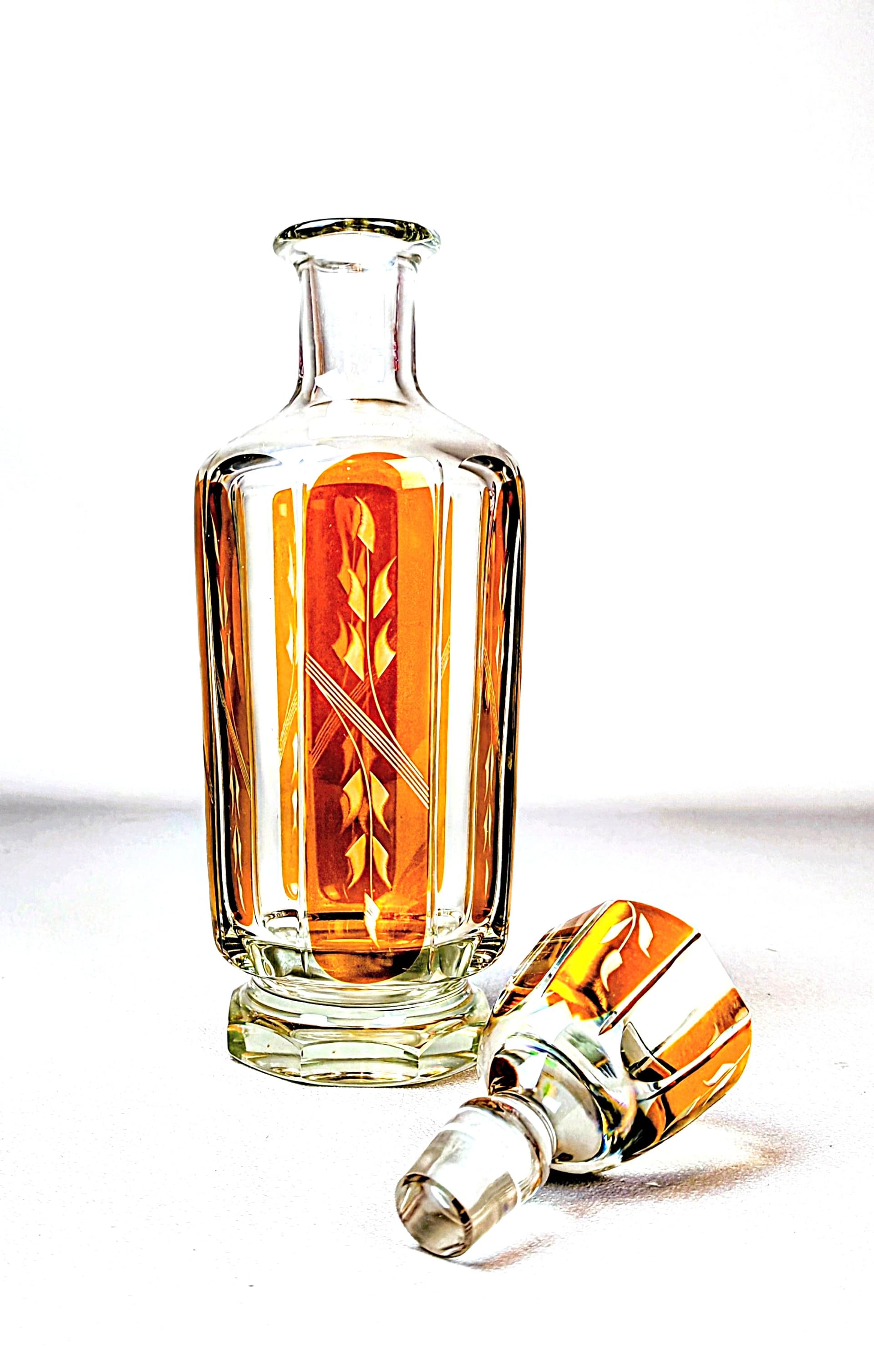 Zestaw kieliszków z karafką, art déco, szkło kryształowe przezroczyste bursztynowy, Europa, początek XX w. - 194886