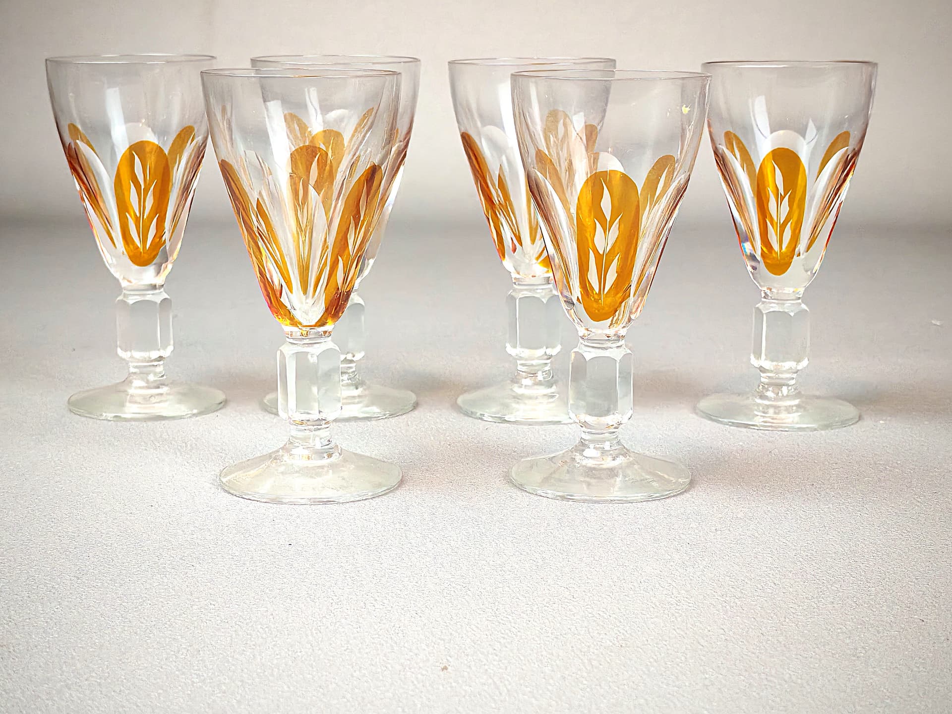 Zestaw kieliszków z karafką, art déco, szkło kryształowe przezroczyste bursztynowy, Europa, początek XX w. - 194884