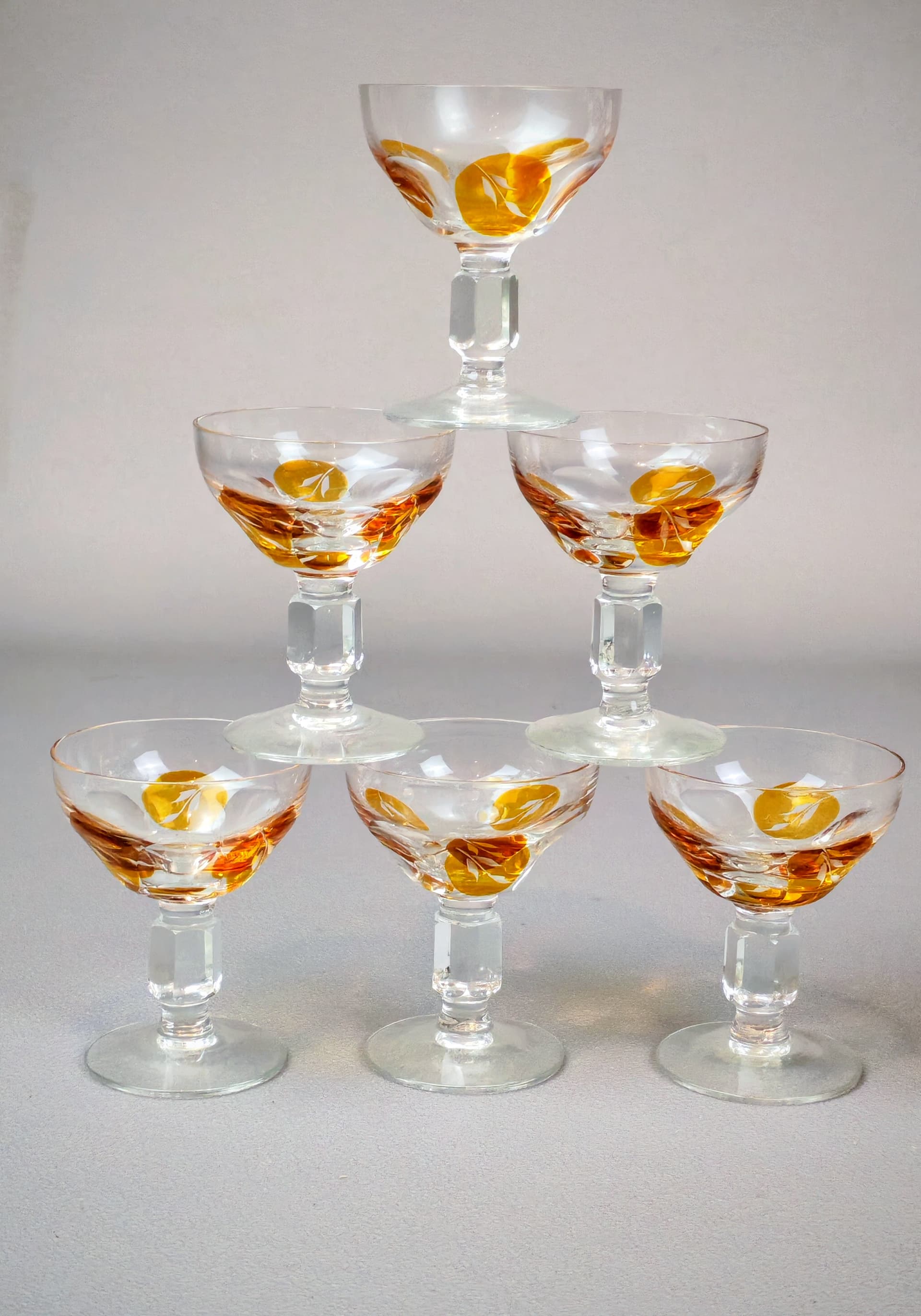 Komplet kieliszków do nalewek Golden Honey, transparentny, kryształ, Europa, początek XX w. - 194915