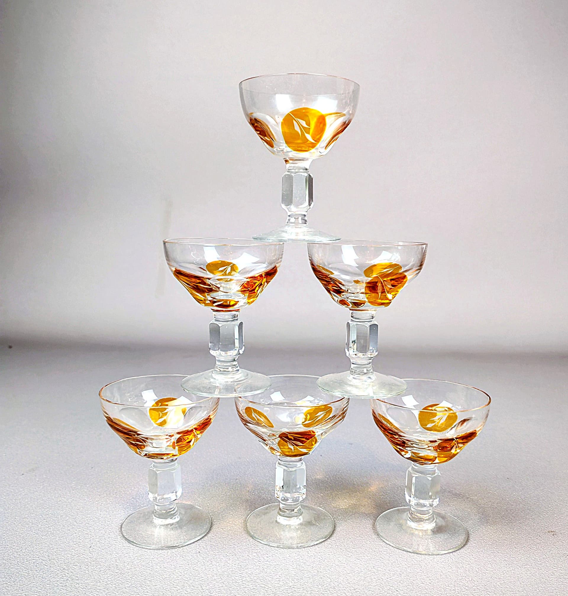 Komplet kieliszków do nalewek Golden Honey, transparentny, kryształ, Europa, początek XX w. - 194913
