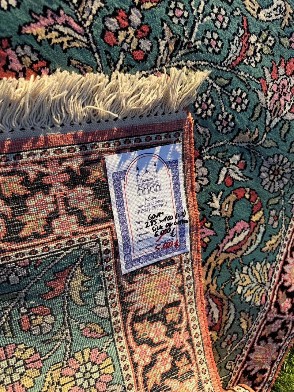 Runner Rug Ghoum/Qom 285x100 cm, turquoise, silk, cotton, India - 194943