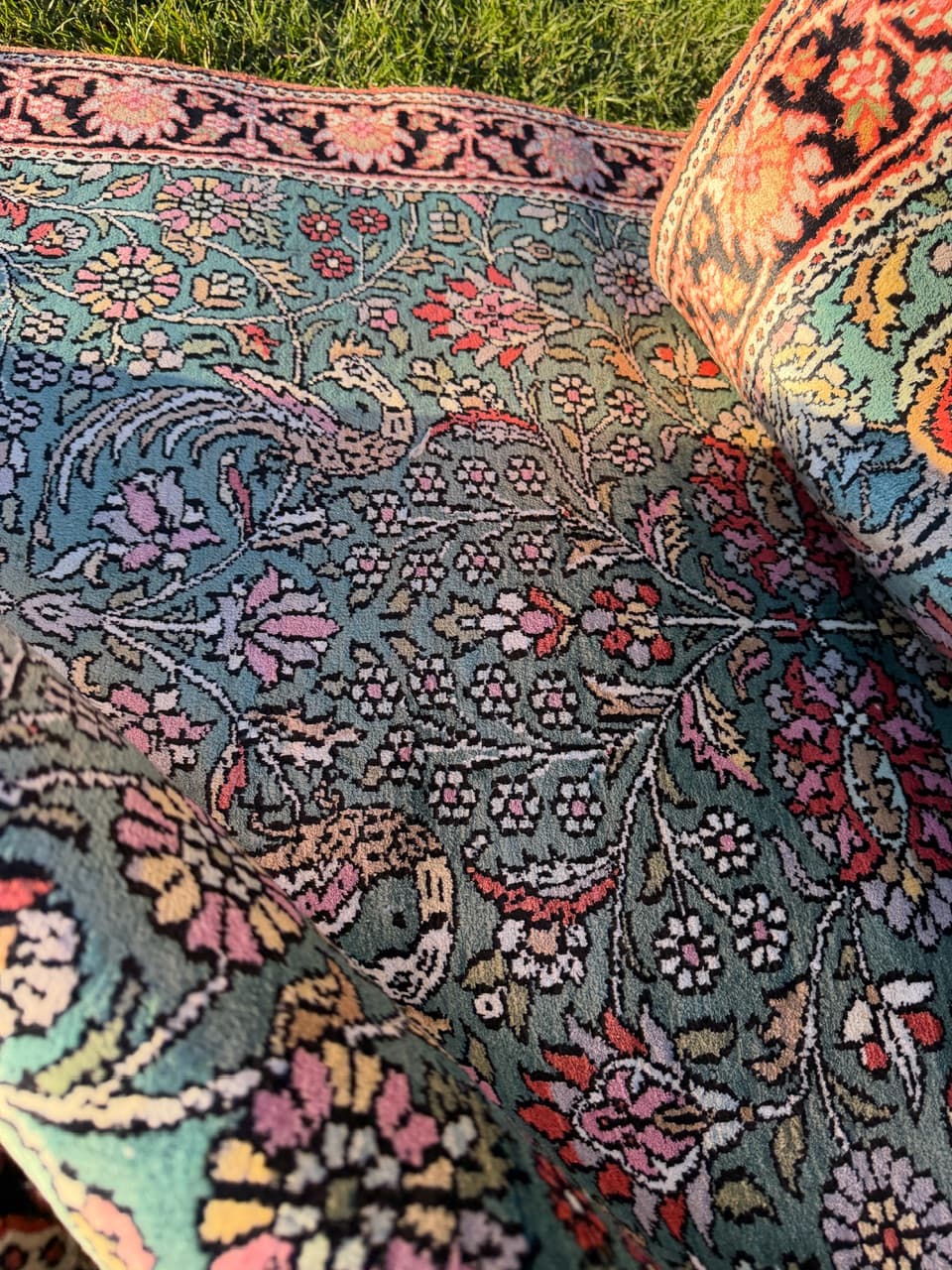 Runner Rug Ghoum/Qom 285x100 cm, turquoise, silk, cotton, India - 194940