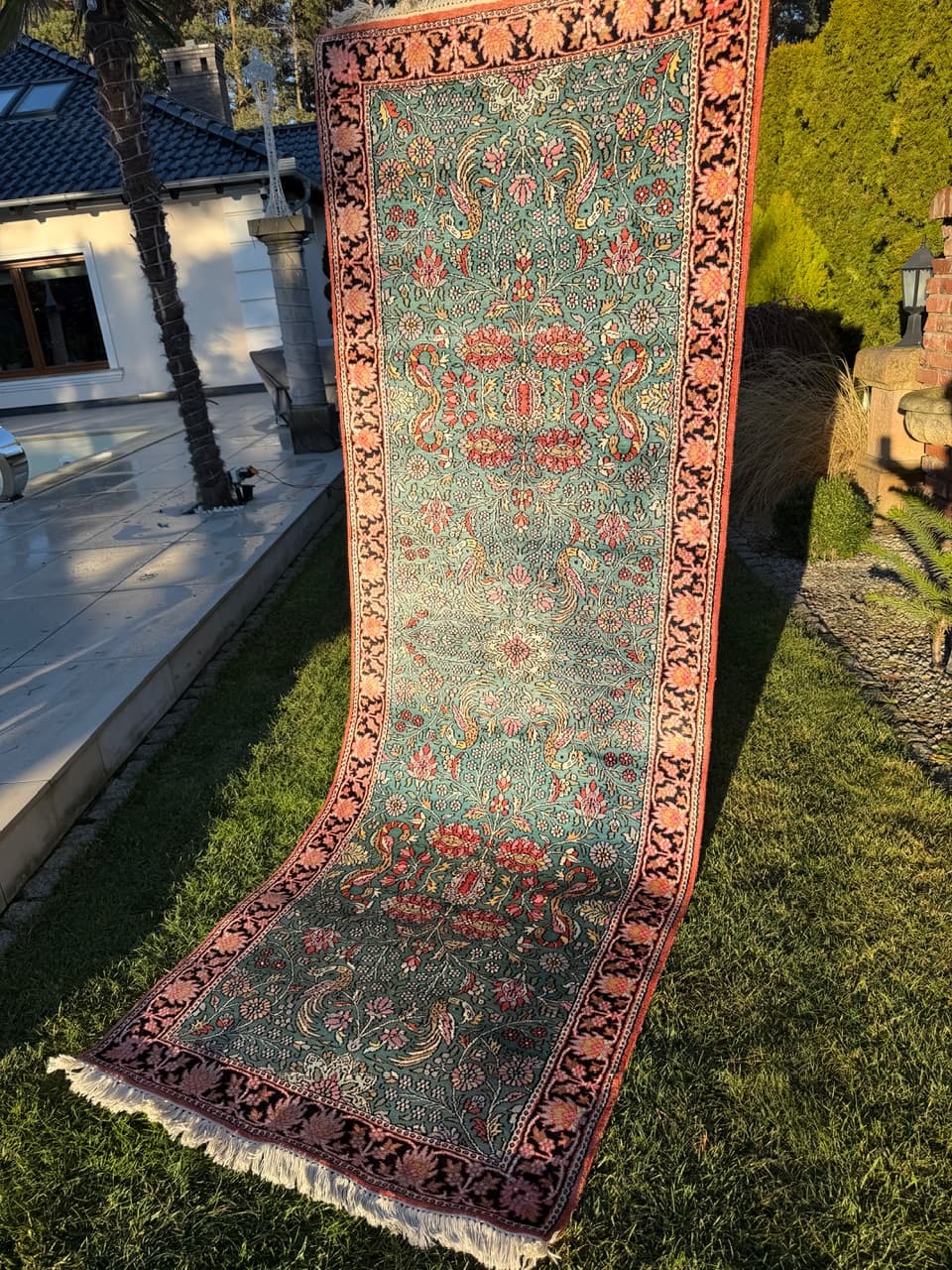 Runner Rug Ghoum/Qom 285x100 cm, turquoise, silk, cotton, India - 194930