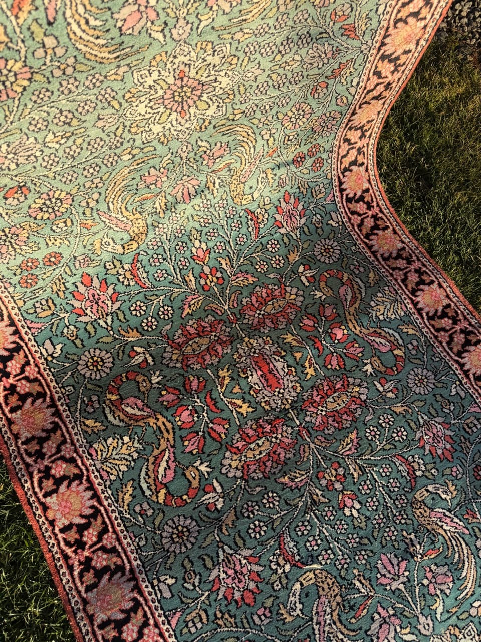 Runner Rug Ghoum/Qom 285x100 cm, turquoise, silk, cotton, India - 194937