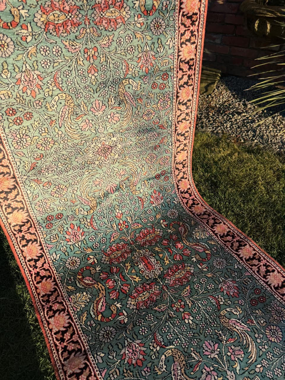 Runner Rug Ghoum/Qom 285x100 cm, turquoise, silk, cotton, India - 194933