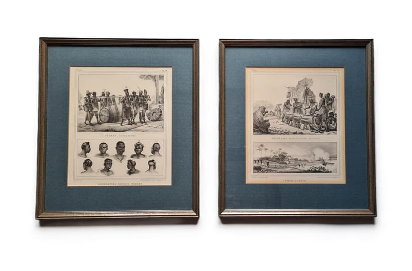 Para litografii, czarno-białe, papier, aut. J.-B. Debret, Francja, XIX w.