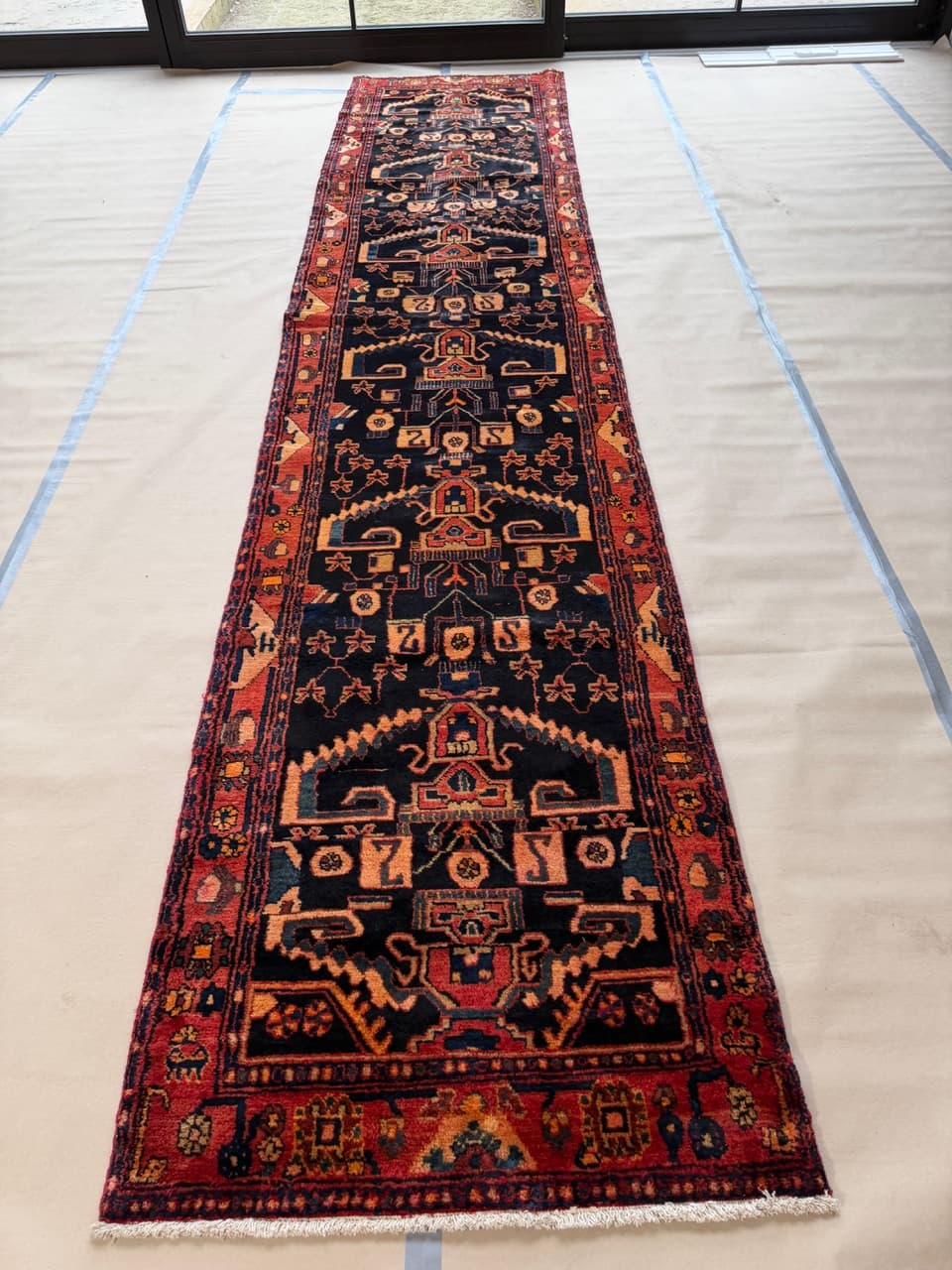 Runner Hamadan 485x105 cm, navy blue, wool, Iran - 195137