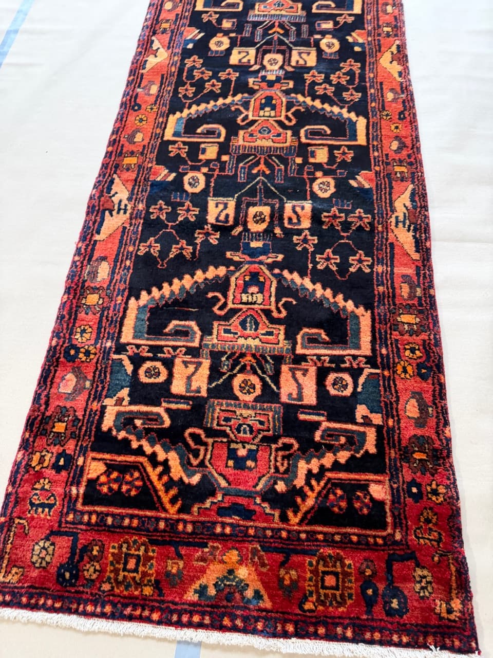 Runner Hamadan 485x105 cm, navy blue, wool, Iran - 195139