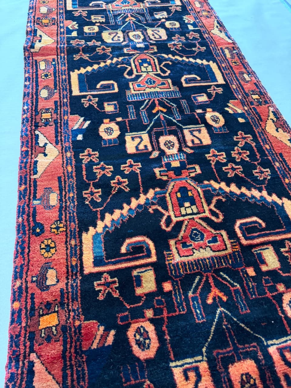 Runner Hamadan 485x105 cm, navy blue, wool, Iran - 195135