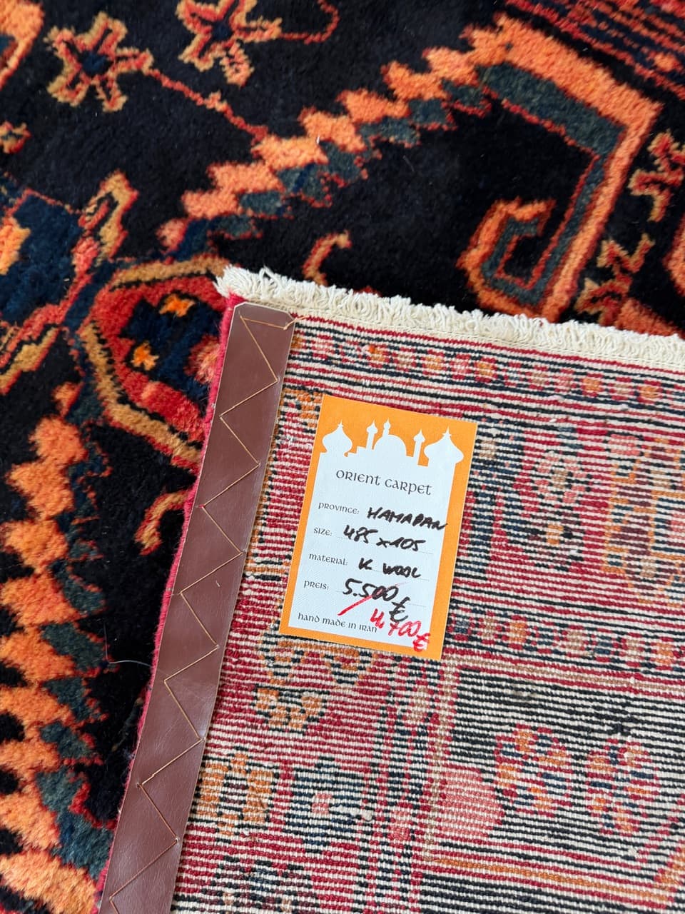 Runner Hamadan 485x105 cm, navy blue, wool, Iran - 195134