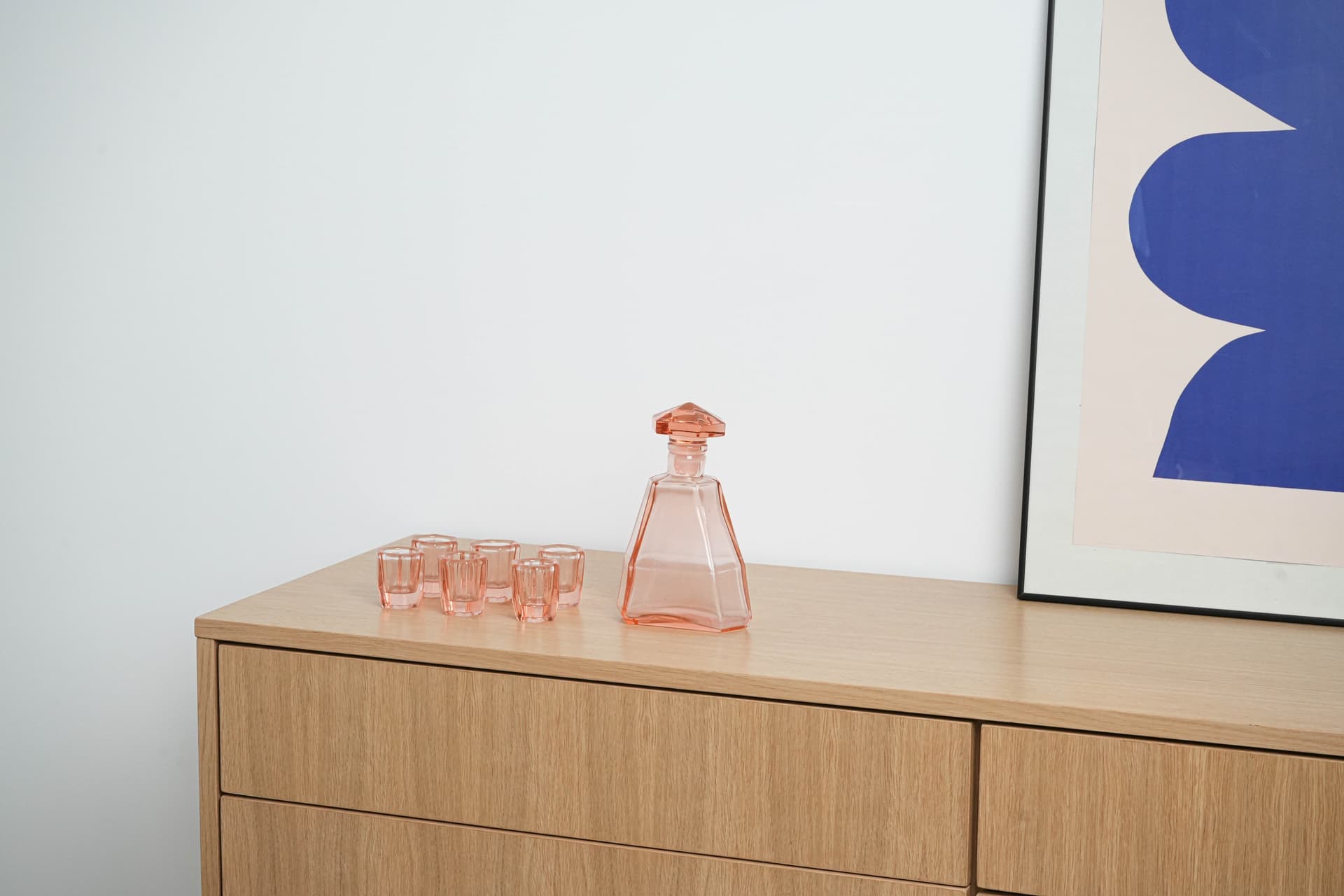 Alcohol Serving Set, pink glass, Italy, 1960s. - 195181