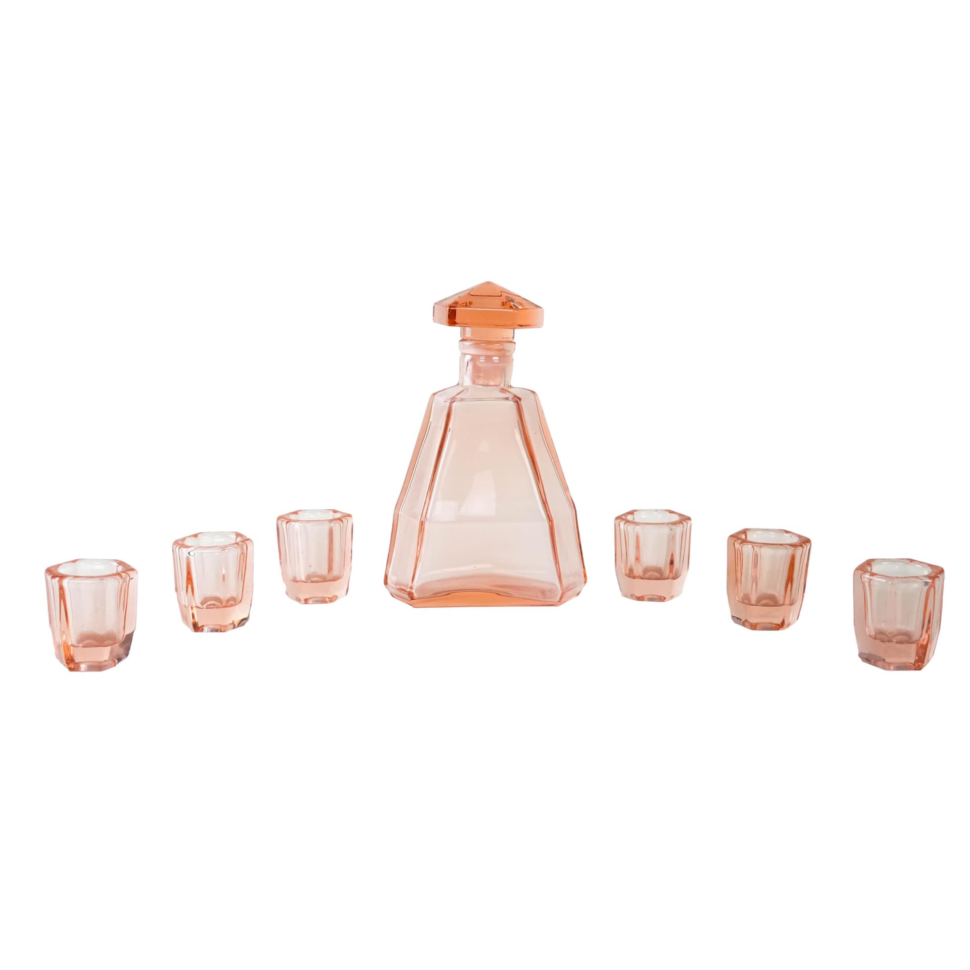 Alcohol Serving Set, pink glass, Italy, 1960s.