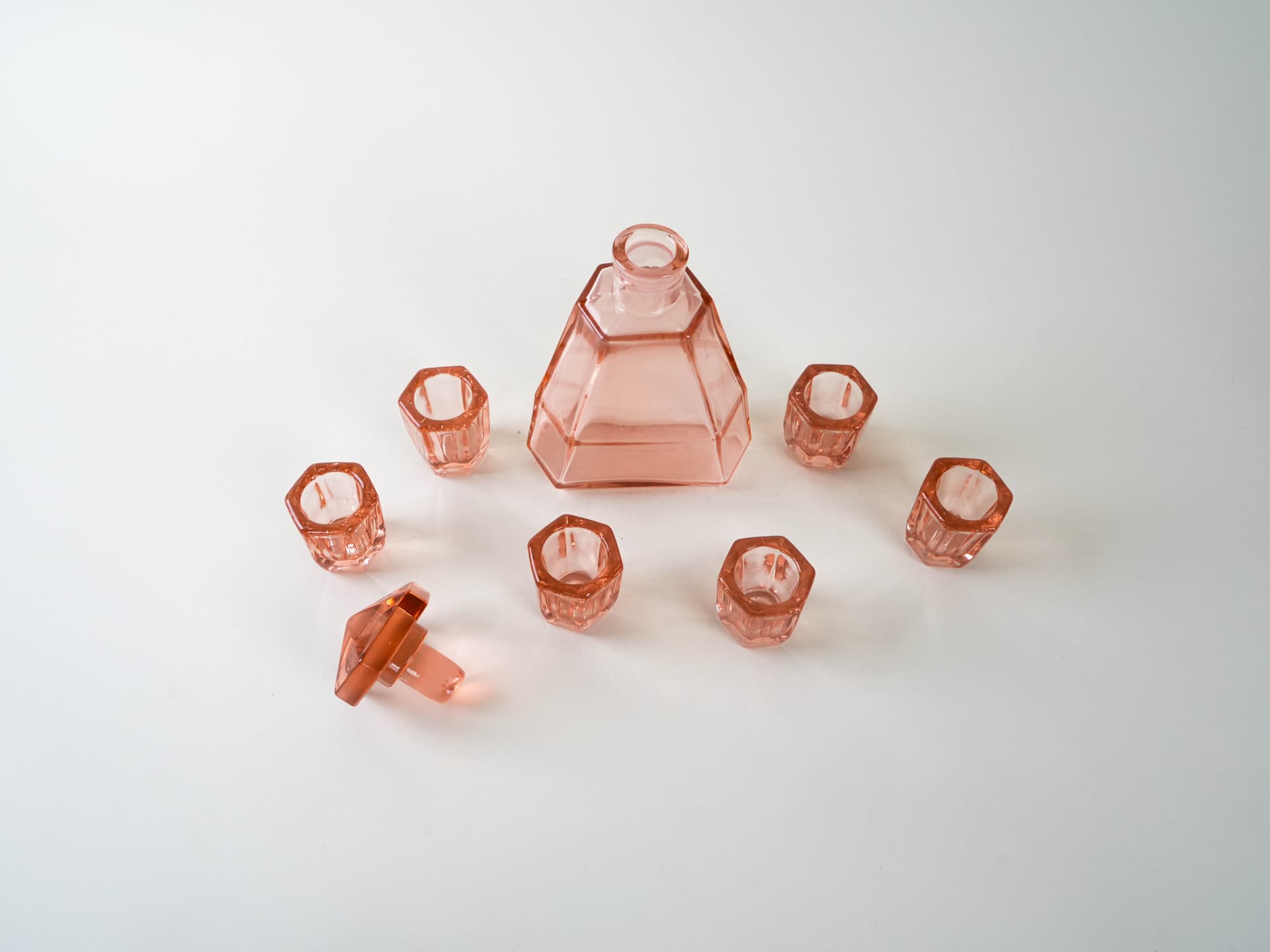 Alcohol Serving Set, pink glass, Italy, 1960s. - 195185