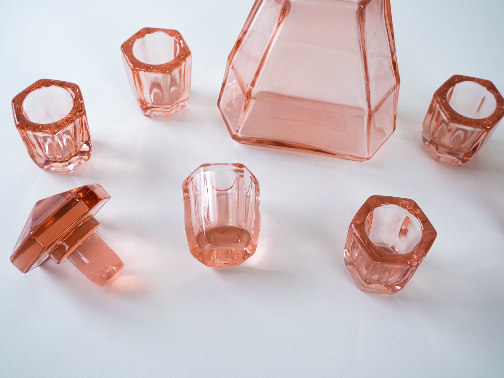 Alcohol Serving Set, pink glass, Italy, 1960s. - 195186