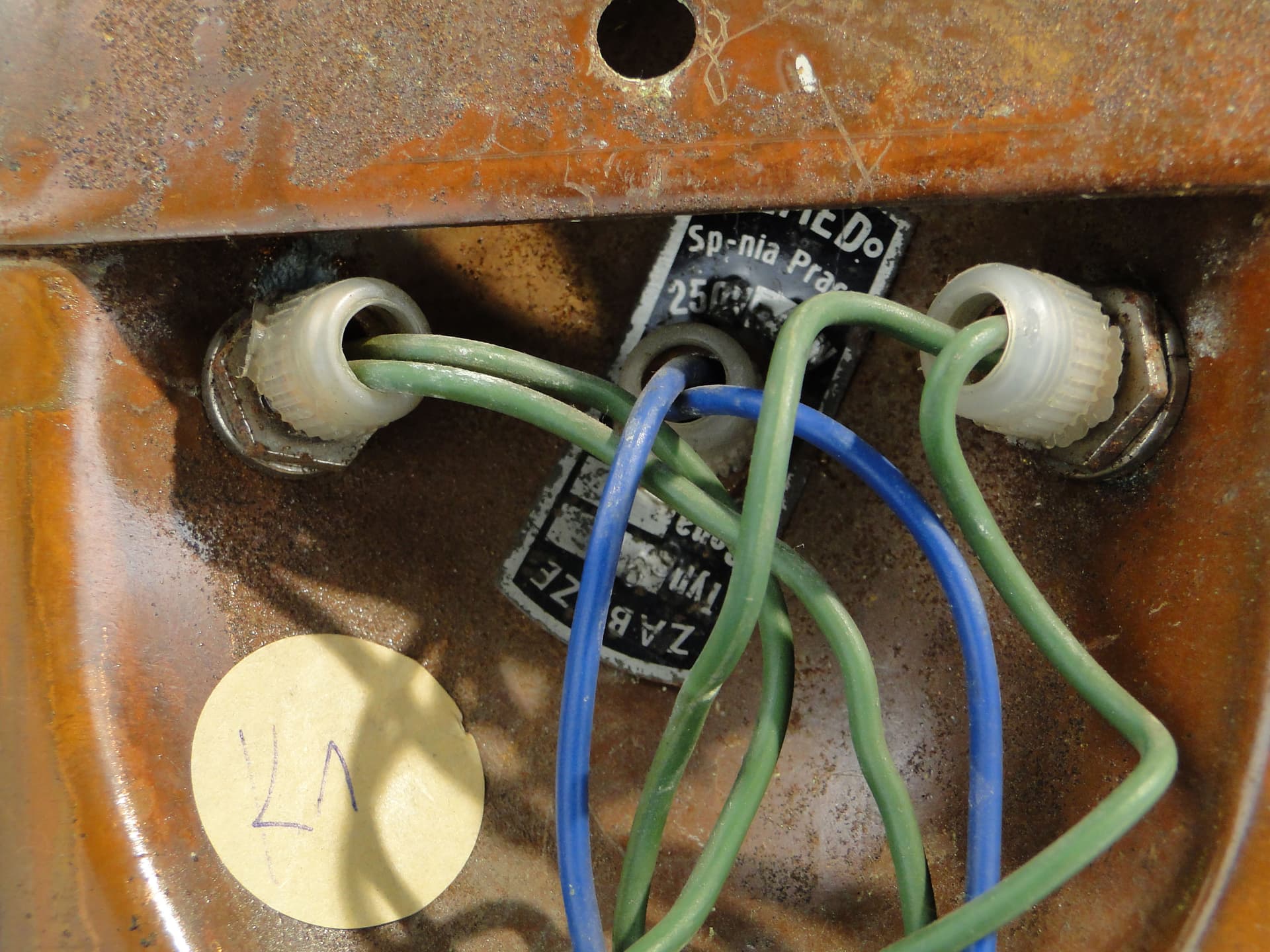 Three-Arm Wall Sconce, copper, glass, Poland, 1970s - 1354