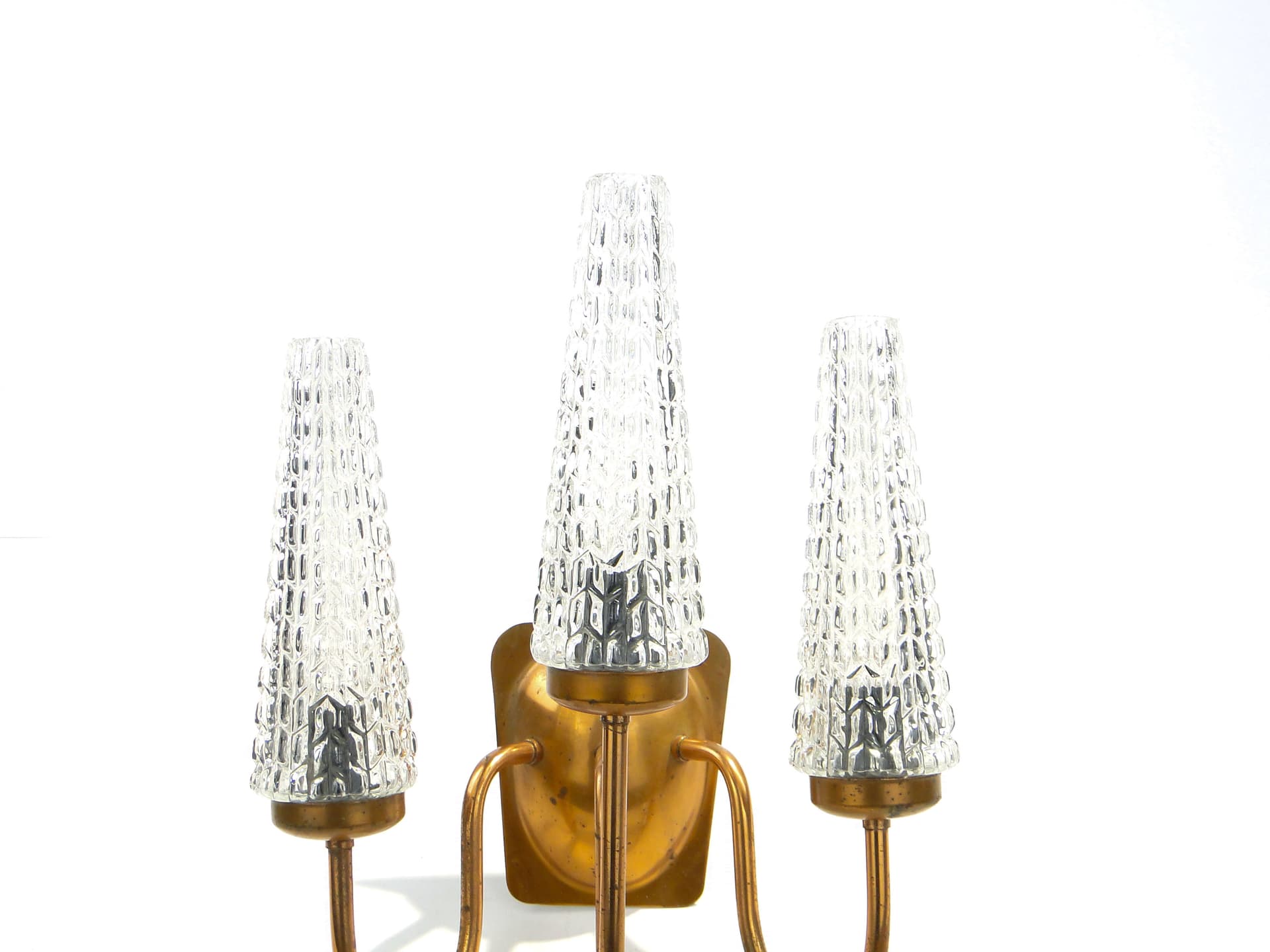 Three-Arm Wall Sconce, copper, glass, Poland, 1970s - 1348