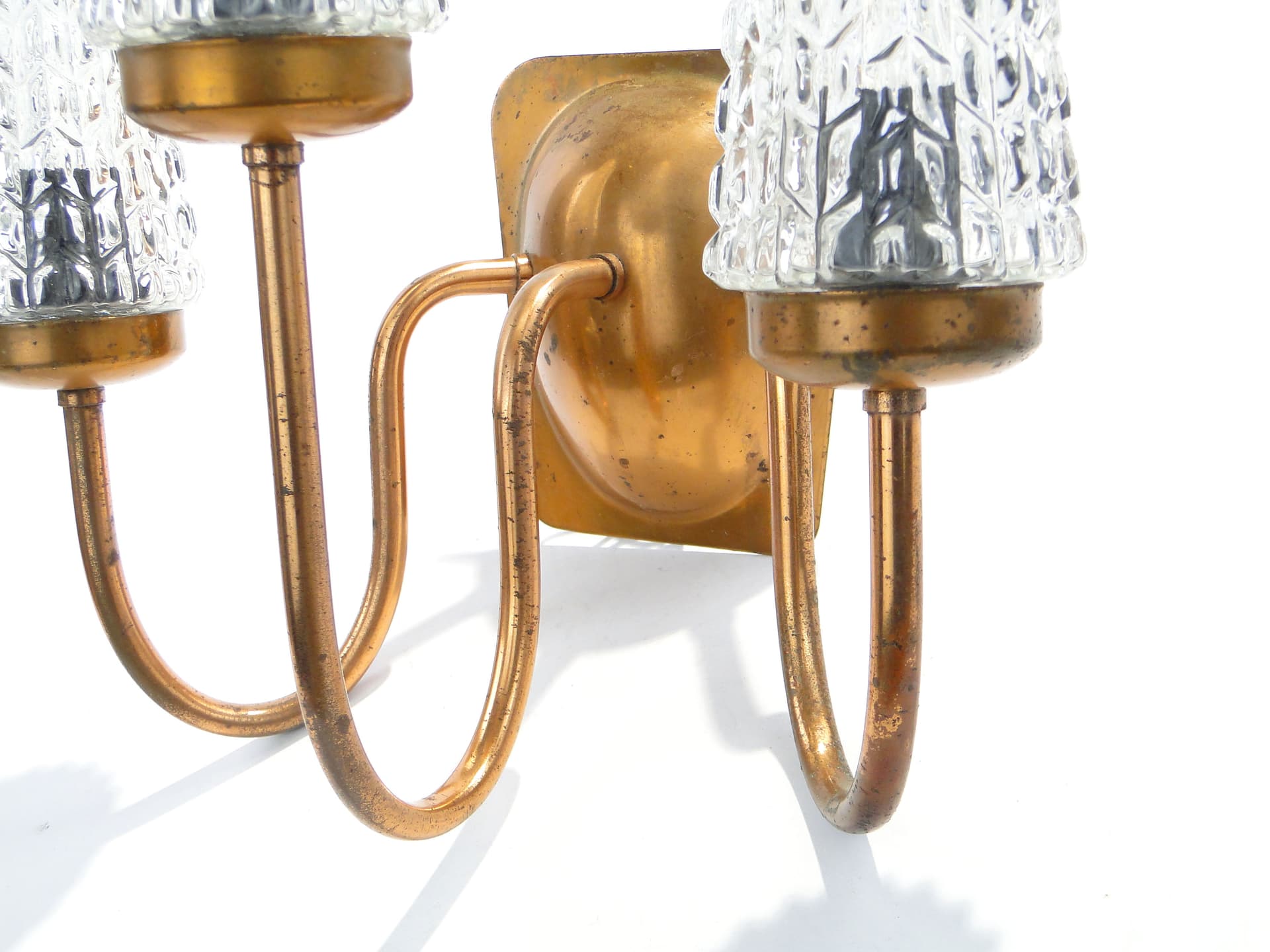 Three-Arm Wall Sconce, copper, glass, Poland, 1970s - 1352