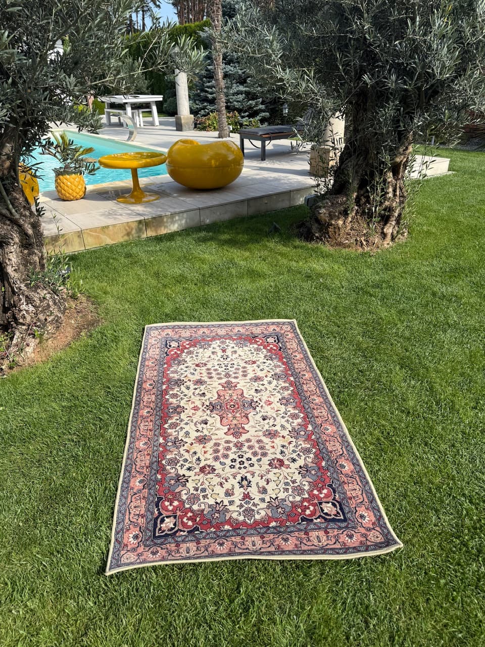 Dywan Teheran 155x94 cm, kość słoniowa, wełna kaszmirowa, Iran, lata 80. - 195319