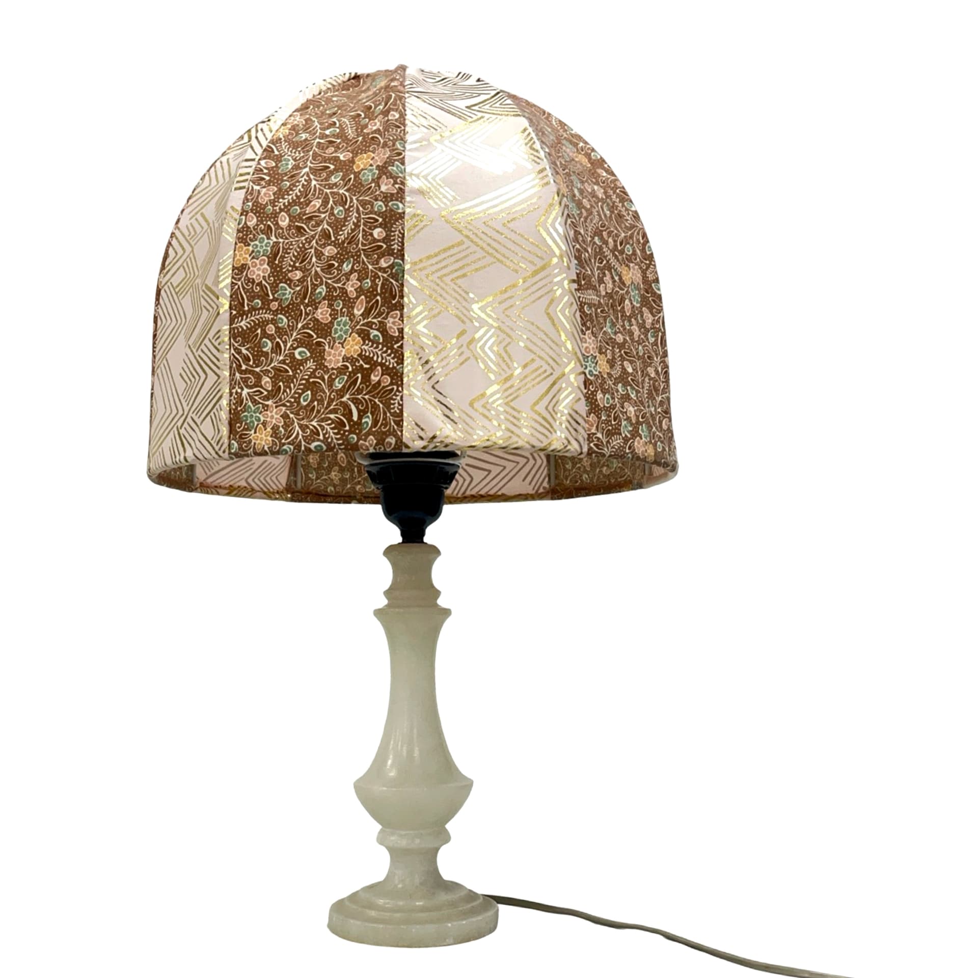 Lampa stołowa, alabaster beżowy, tkanina beżowa, Włochy, lata 60. - 195501