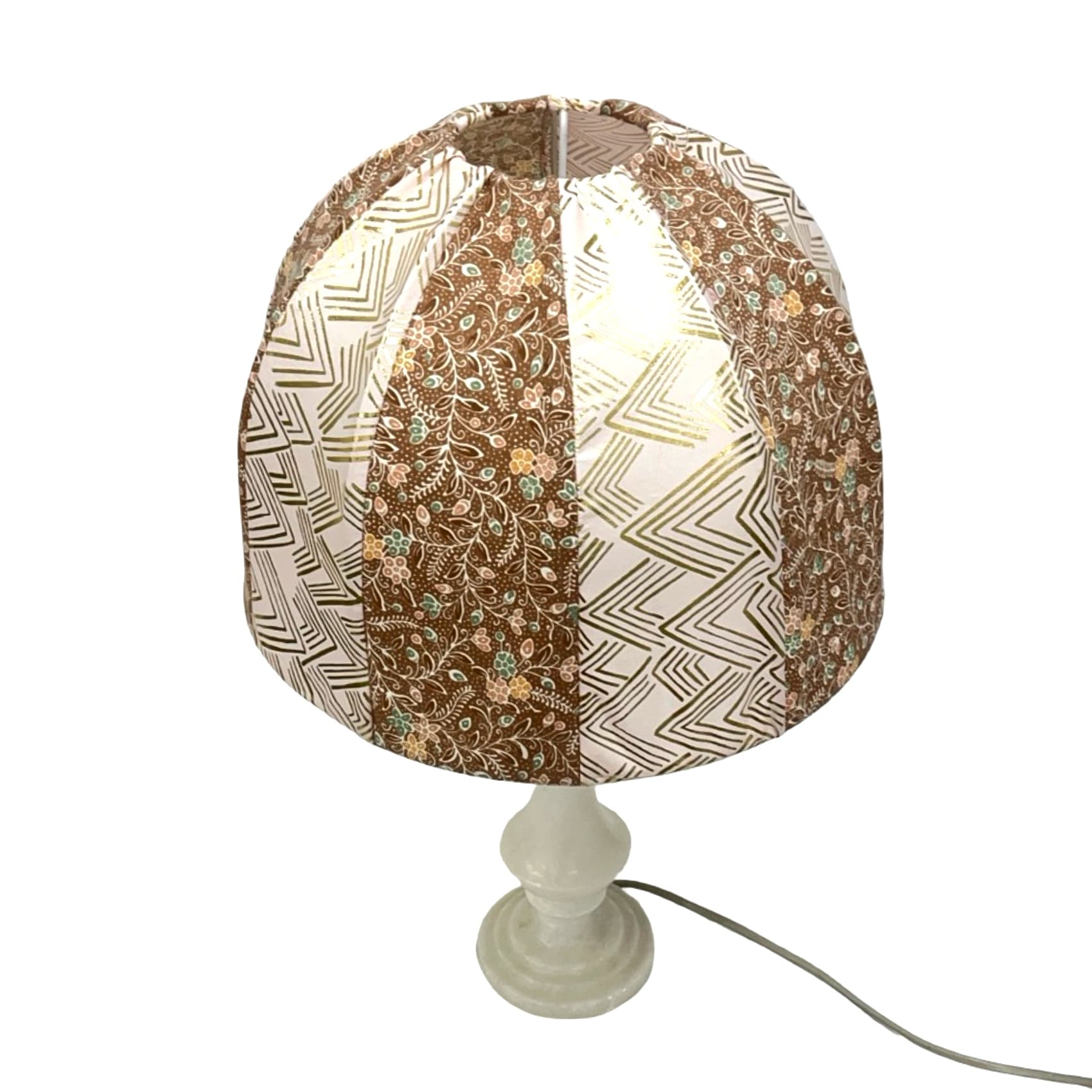 Lampa stołowa, alabaster beżowy, tkanina beżowa, Włochy, lata 60. - 195497