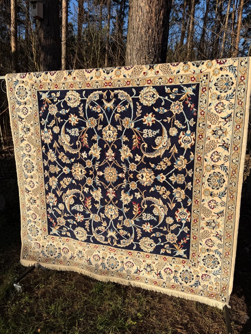 Rug Nain 200x200 cm, navy blue, wool, Iran - 195823