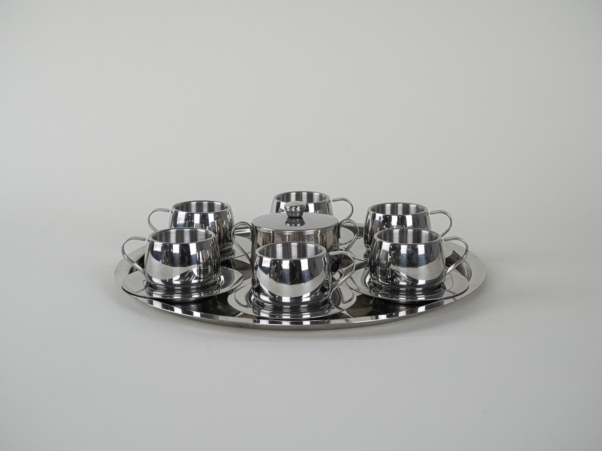 Serwis kawowy, stal polerowana srebrny, Włochy, lata 80. - 195923