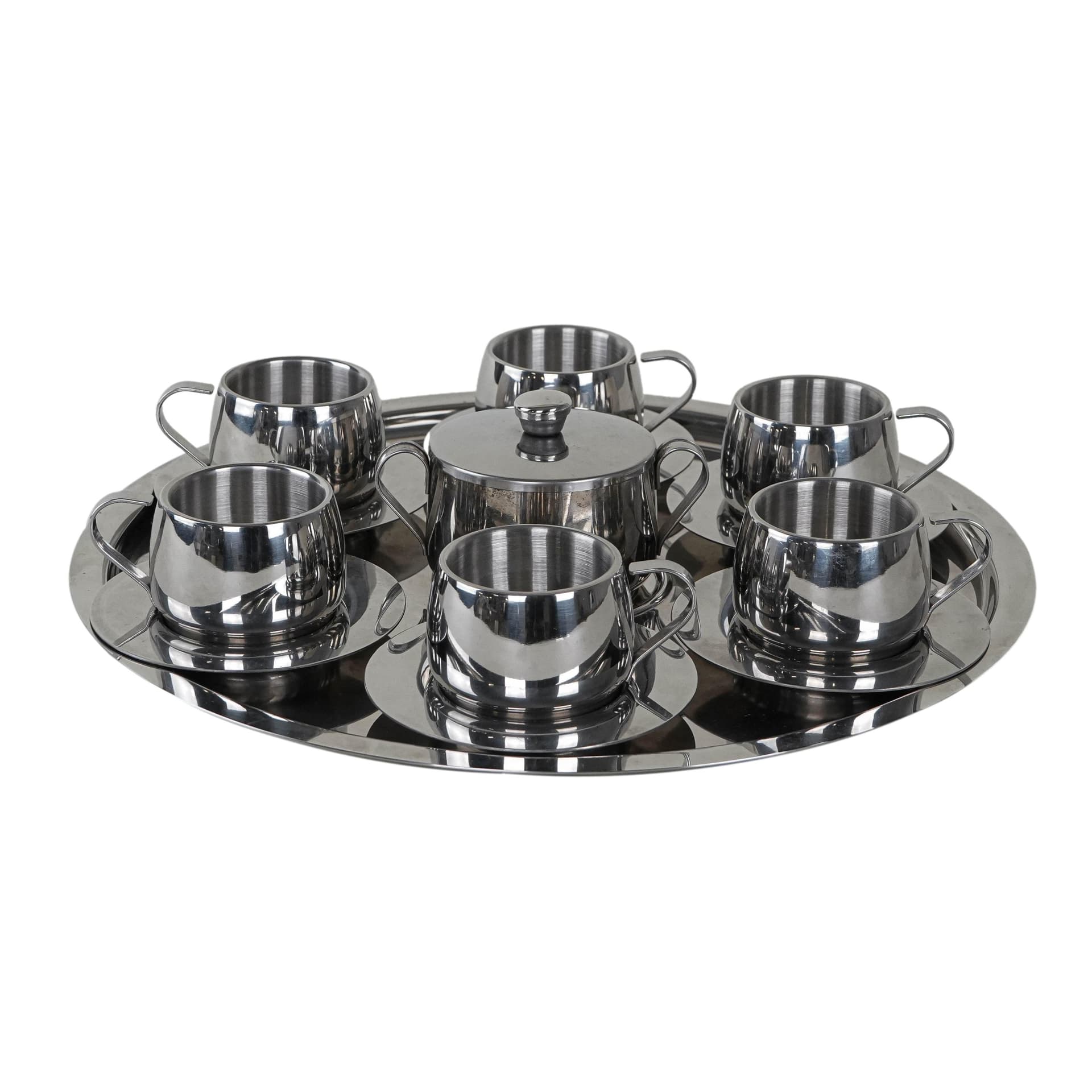 Serwis kawowy, stal polerowana srebrny, Włochy, lata 80.